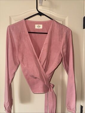 Marine Layer Dusty Rose Wrap-Front Long Sleeve Blouse
